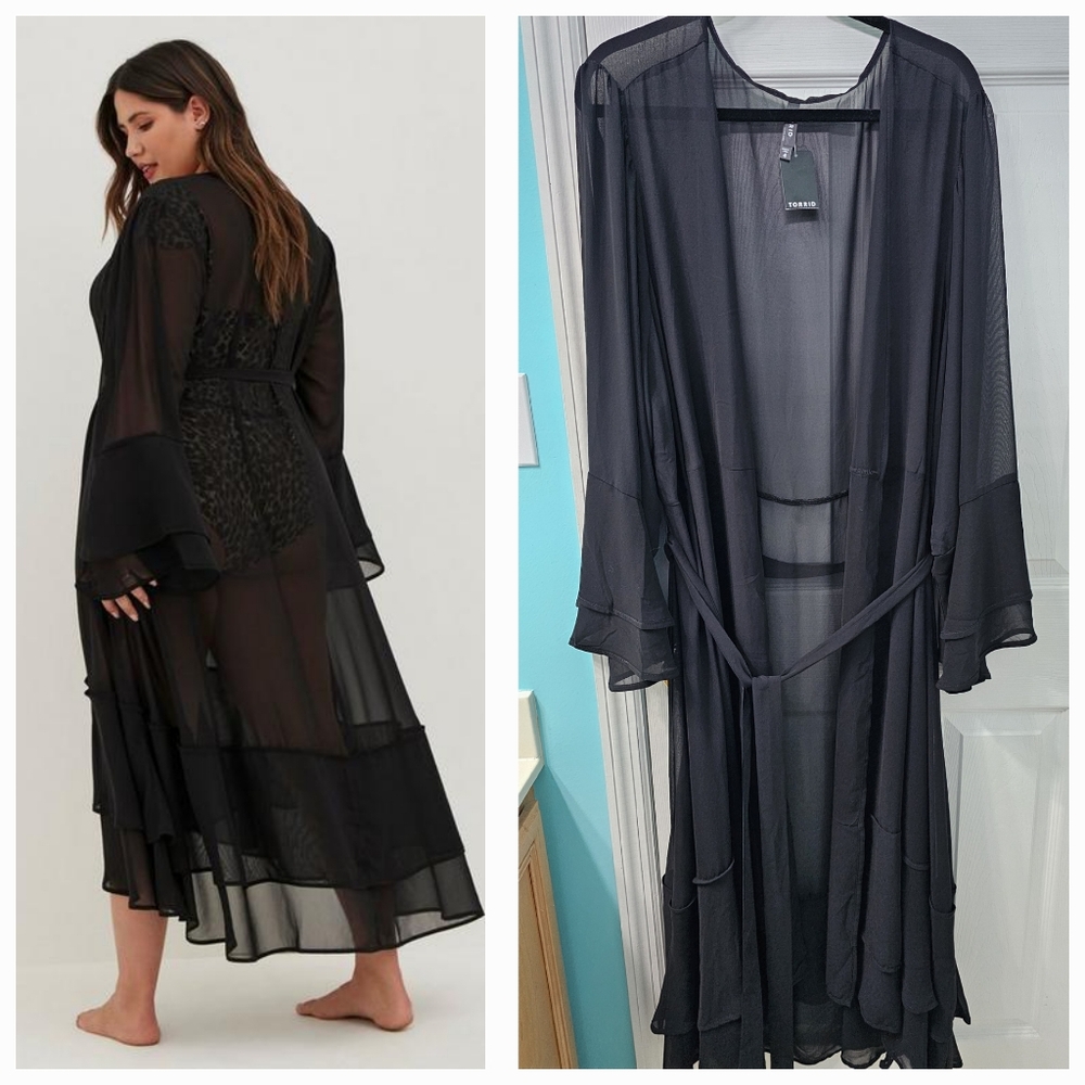 Torrid 4 Black Sheer Kimono Cover-up